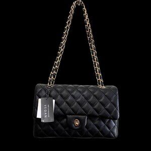 NWT Vegan Black Leather Shoulder Bag Purse
